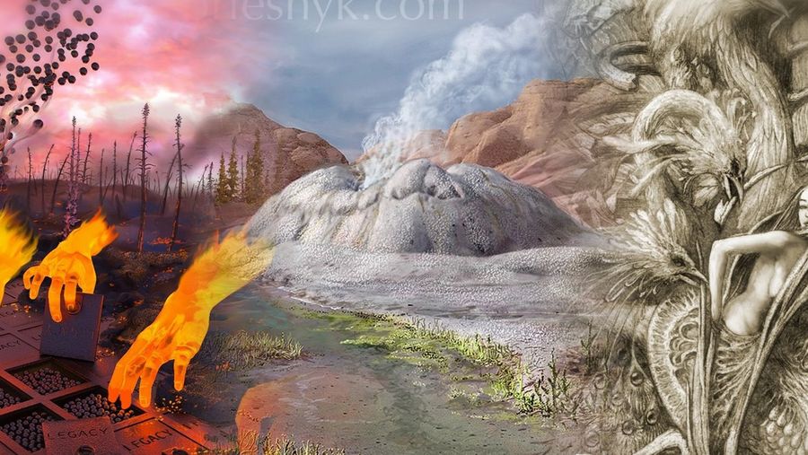Hands of flame over a burnt boreal forest